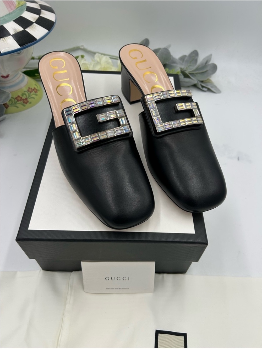 Women’s Gucci MADEYLN leather Crystal mule size 40.5 made in Italy